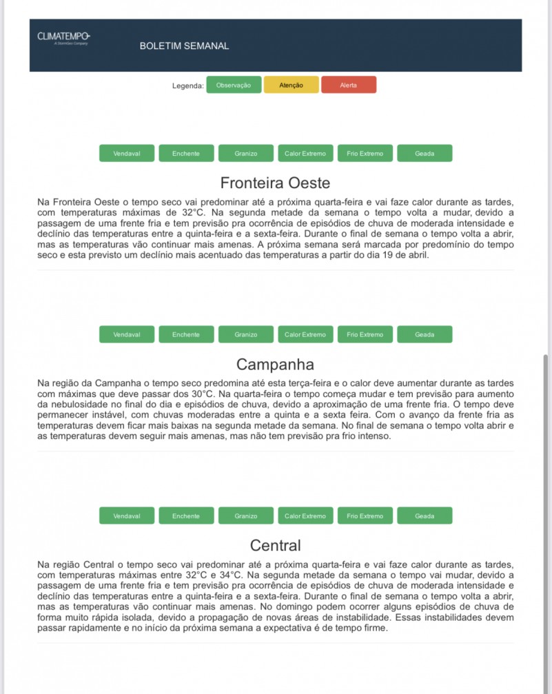 Risco de temporais aumenta na segunda metade da semana