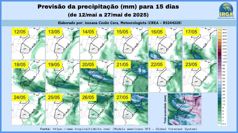 Os acumulados nesses próximos 15 dias deverão ser mais irregulares