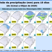 Previsão do tempo de 21/mai a 05/jun de 2025 para a Metade Sul do RS