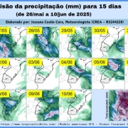 O tempo seco predominará entre os dias 30 de maio e 03 de junho, assim como as baixas temperaturas