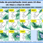 Um sistema frontal trará o retorno da chuva nos dias 10, 11, 12, 13, 14 e 15 de julho