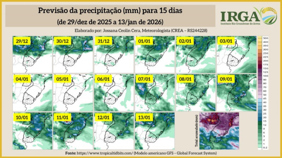 Mapa mostra Previs&atilde;o do Tempo para a Metade Sul do RS nos pr&oacute;ximos dias 