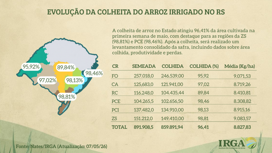 Colheita do arroz irrigado no Rio Grande do Sul