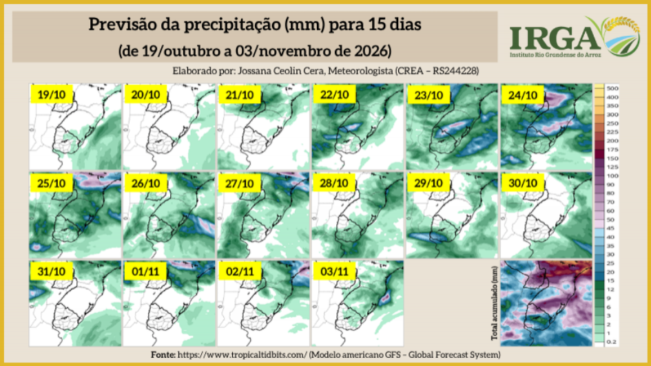 mapa da previs&atilde;o de precipita&ccedil;&atilde;o (mm) para 15 dias